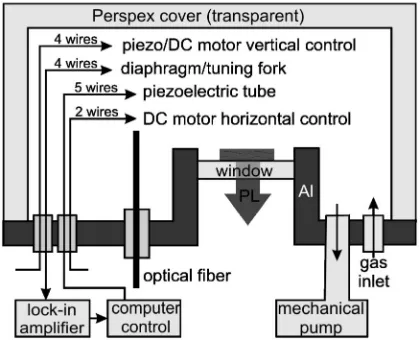 Fig. 2. Schematic diagram of the controlled environ-ment shear force/near field scanning optical mi-croscope.