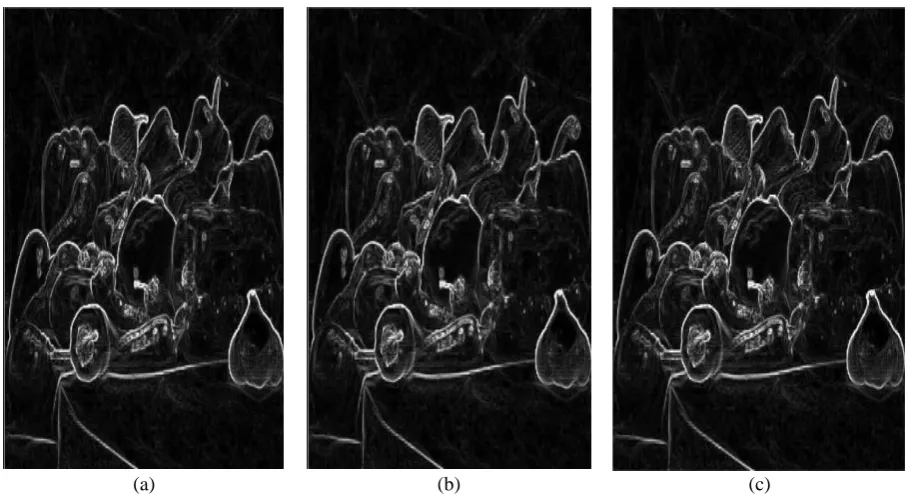 Figure 5 is about Vegetables image. The statistical value for Vegetables image is:mean =111.5, median =111.5, mode =1 and the standard deviation (STD) =156.3.For recognizing edge and edge direction, Sobel function is used (Figs