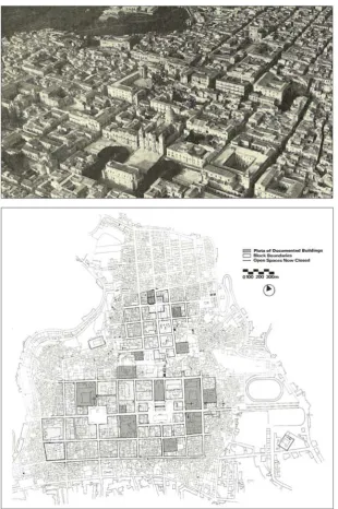 Figure 5.  Top: view of Noto from the South. Bottom: plan of Noto in 1712. 