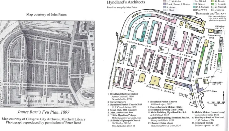 Figure 9.  Left and right: Hyndland estate in the context of adjoining estate development and railway infrastructure.