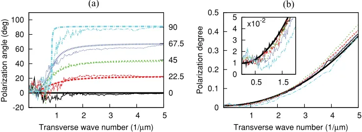 FIG. 4. (Color online) Radial cuts [at 0◦line), and 90the polarization expected from the theory developed in Sec.(a) Polarization in dependence on the transverse wave number(a)