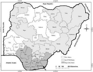 Figure 1: Constituents administrative States of the Niger Delta, Nigeria. 