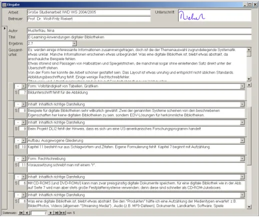 Figure 3: Entering individual comments with the new form 