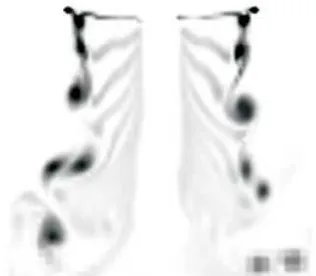 Figure 1: Snapshot of vortex paring in the wake beneath  a two bladed hovering rotor from [53] 