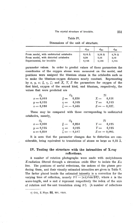 Table IV. Dimensions of the unit of structure. 