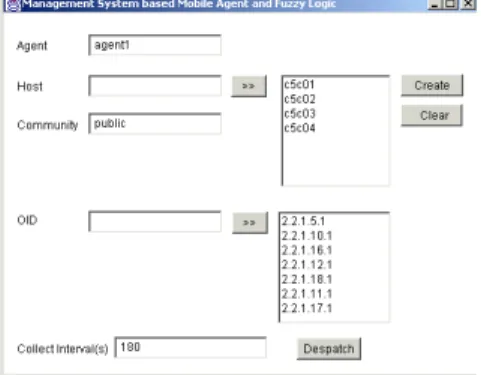 Figure 5: Graphic interface to create and dispatch agents Fig. 6 examplifies the exhibition of a diagnosis for the case of a burst of output non-unicasts packets and its respective suggestion