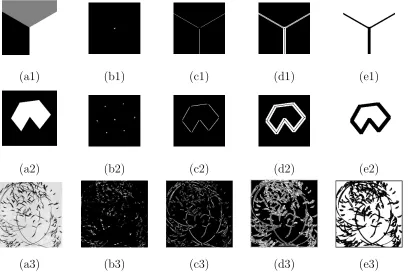 Figure 3.8: (a1-a3) Test images. ((b1-b3) Identiﬁcation of corners and junctions. ((c1-c3) Identiﬁcation of smooth edge points