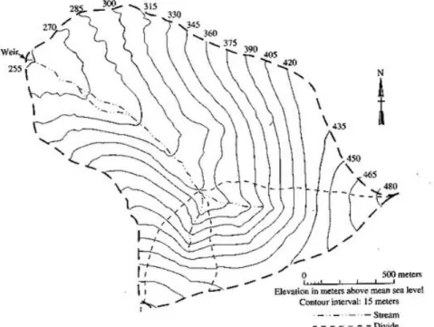 Figure 3. Watershed delineation on a topographic map [34]. 