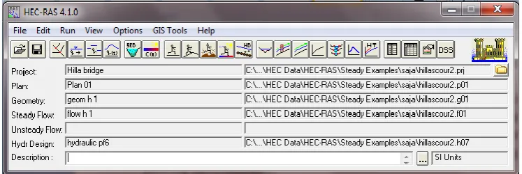Fig. 7 Main Menu of HEC-RAS Model 