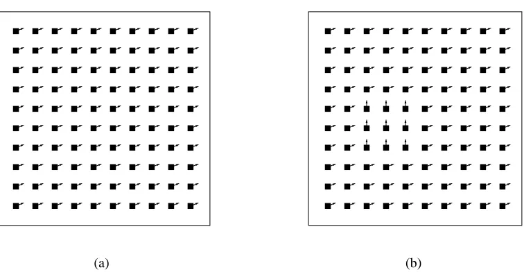 Figure 4.2: An example of two experiment displays on a 10 × 10 grid. The vectors extending from each pexelindicate the direction of motion