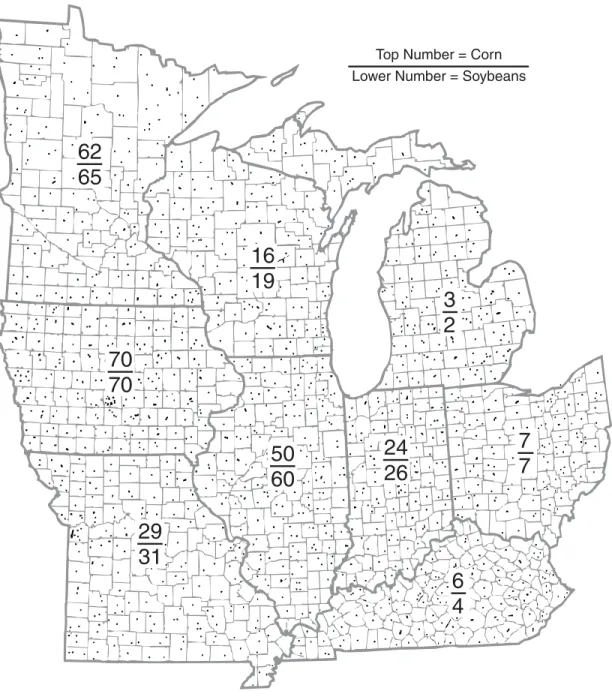 Figure 3-5. Average annual number of hail days causing corn and soybean damages in each state,  1949-2001 (Changnon, 2002).