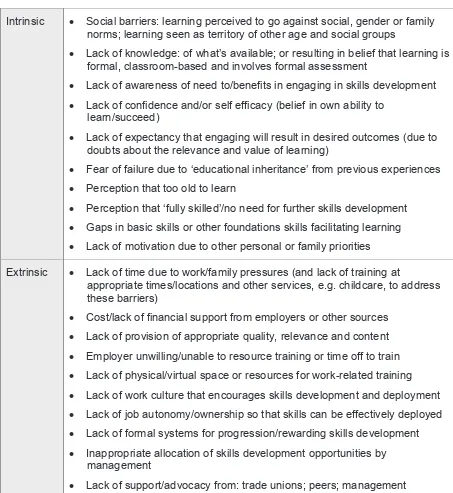 Table 3.1:  Towards a framework for exploring barriers to skills development   