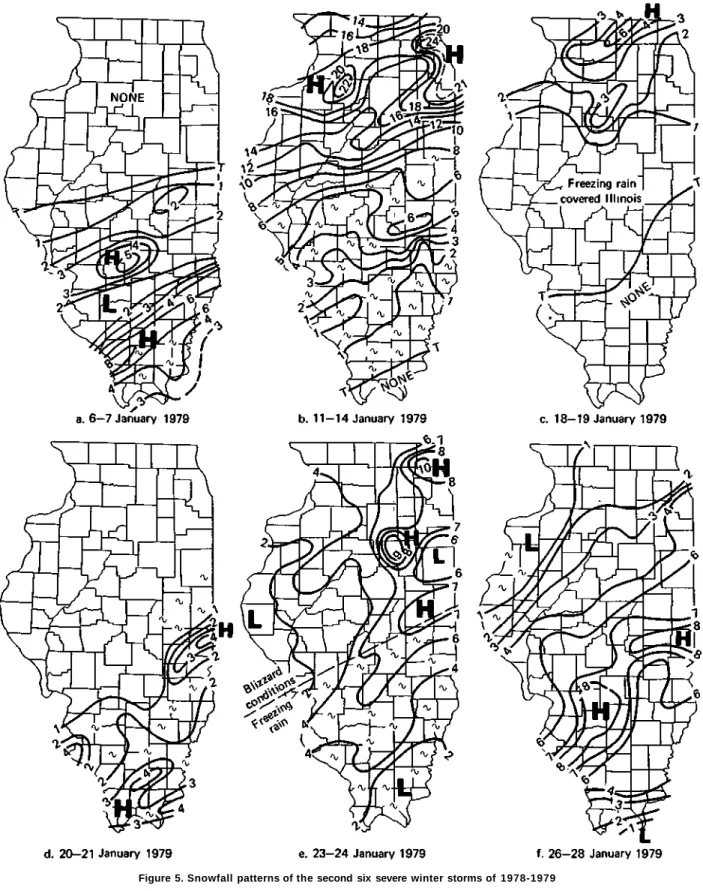 Figure 5. Snowfall patterns of the second six severe winter storms of 1978-1979 