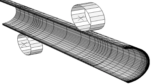 Figure 9. Typical FE mesh for pipe fracture simulation 