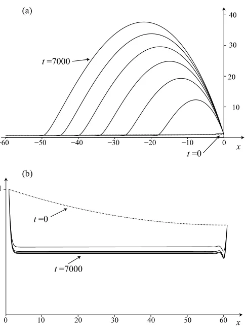 Figure 7: Evolution from the static solution when the substrate is at rest (a) upstream and