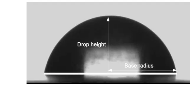 FIG. 3:droplet.epsAn example of a droplet of water on an aluminium substrate.