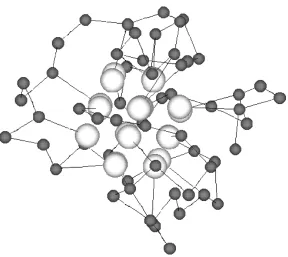 Figure 2.9: A snapshot of the heteroprotein chain at T∗=0.17. Backbone beads aredark gray; side chain beads are pale gray