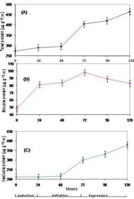 Fig. 2:   Changes in RNase activities with time in mung bean hypocotyl explants at intervals of 24h  