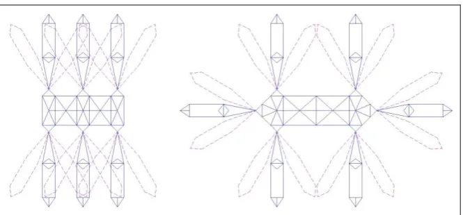 Fig. 8.  Top views of the structural layout of the Hexa-short (left) and Hexa-long (right) 