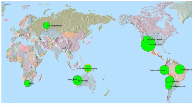 Figure 4: Mines of the world producing > 50 Mt of ore annually (source: Raw Materials Data 2011)