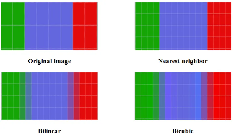Figure 2. Comparison between Bilinear, Bicubic and Nearest neighbor.   
