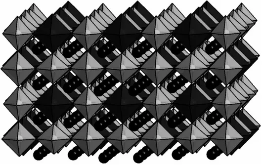 Fig. 2The cubic structure of Bagrey and black octahedra, respectively). The structure is built up from chains of alternatingNaOare shown as black spheres.4NaSb3O12 contains NaO6 and SbO6 units (represented by6 and SbO6 that alternate with chains composed e