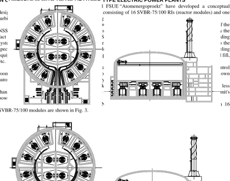 Fig. 3 Plan view and vertical section of the basic vessel of an NSSS  based on 16 SVBR-75/100 modules 