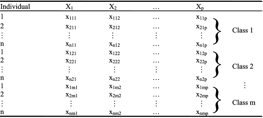 Table 2-2:  Data Layout for LDA. 