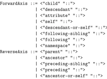 Table 9.1 gives the meaning of each axis. Some example XPath queries for an XML document describing movies could be: