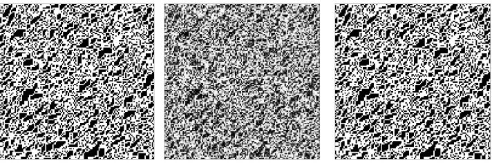 Figure 2.3 Numerical example. From left to right: ground-truth image generated by the MRF de-scribed in Section 2.2.3.1, image reconstructed by AMP with a separable Bayesian denoiser (computedfrom the incorrect assumption that the signal is generated from 