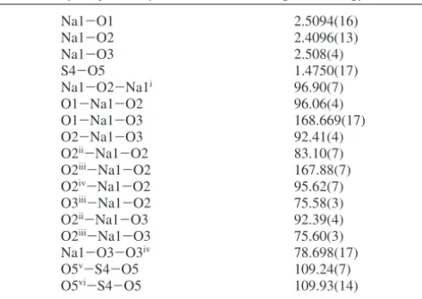 Table 1. Selected Bond Lengths and Angles for SodiumSulfate Heptahydrate (Distances in Å, Angles in deg)a