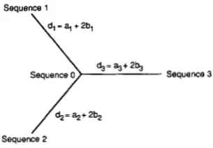 FIGURE 1 used .-Phylogenetic relationship among three sequences for computer simulations
