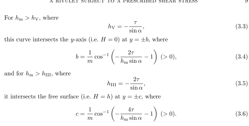 Figure 4 shows a sketch of Q given by (2.17) as a function of hm for τ > 0, τ = 0 and τ < 0,and summarises when the diﬀerent types of ﬂow pattern described in Section 3 occur