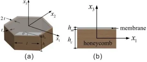 Figure 3.2  (a) Unit cell of the honeycomb membrane-type metamaterial. (b)  An 