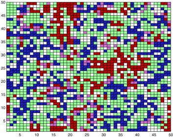 Figure 6. Map of the lattice to show aggregation in the baseline model.  Taken from the spatial n=4 model