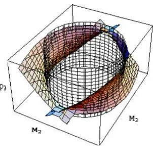 Fig. 9.The intersection of the energy cylinder and the non-generic quadricfor ε = −1 at the singularity