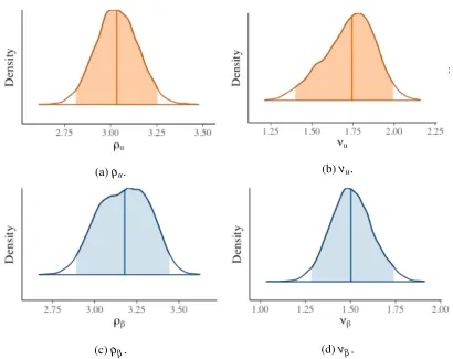 Figure 2.3:The posterior densities of spatial parameters for the cocaine user data.