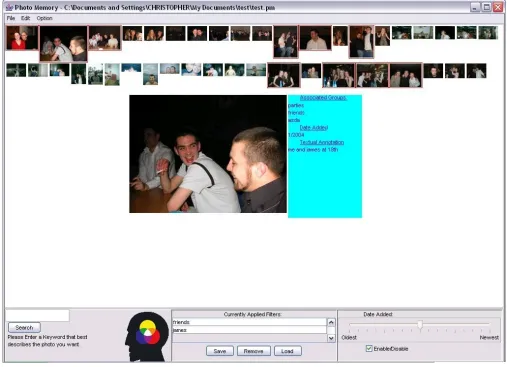 Figure 4: PhotoMemory User Interface, showing the Growing Paradigm and Feedback mechanism