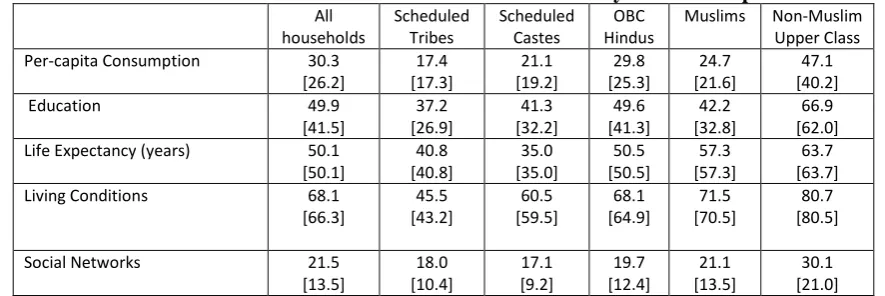 Table 7.1: Household Performance Indices by Social Group 