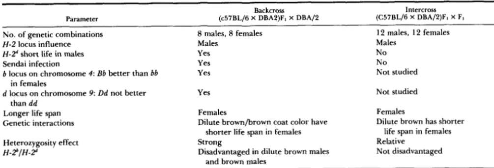 TABLE 8 Comparison between backcross  and  intercross life span  studies 
