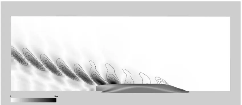 Figure 2.5: Variance plot illustrating extent of a partially parametric form variation and influence of form  variations on wave pattern (NB: the pattern does not resemble a wave field) 