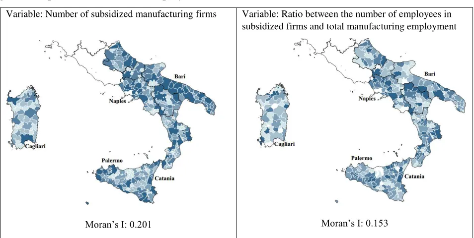 Figure 1 – Spatial distribution of employment variables in 2006 
