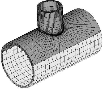 Figure 8. Finite element model of piping branch junction. 