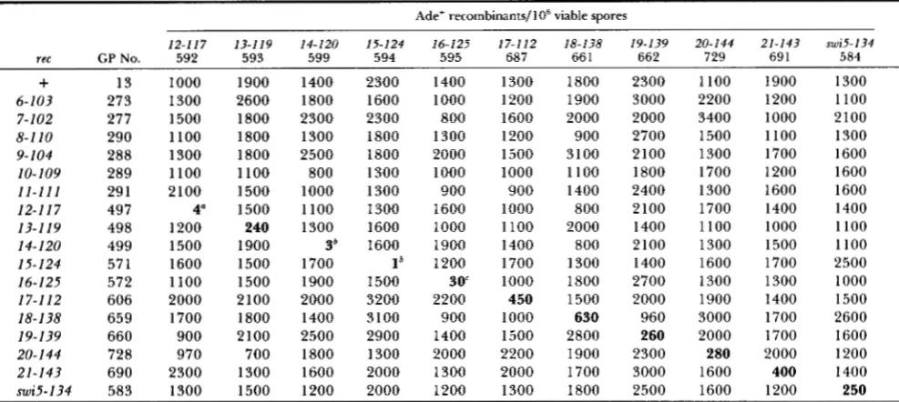 TABLE 2 Complementation  analysis of new recessive rec mutations 