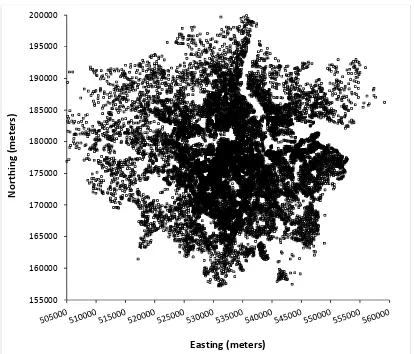Fig. A1. Spatial co-ordinates (Easting, northing) for the home address of Londoners attending the KCH emergency department over a three-year period 