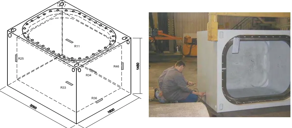 Fig. 9: Box-type container during ultrasonic testing 
