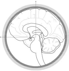 Figure 3.4. Sagittal view of a three‐layer spherical head model and how it fits to the real anatomy. 