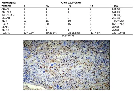 Table 3. Frequency of expression of Ki-67 by different histological variants of cervical cancer 