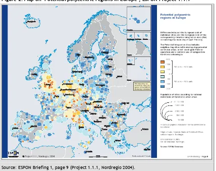 Figure 2: Map on ‘Potential polycentric regions in Europe’, ESPON Project 1.1.1 