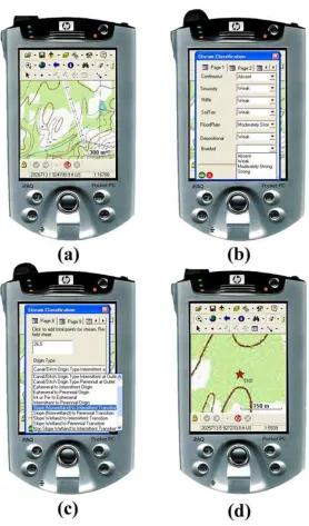 Figure 4.1: Stream ID application: (a) topographic map background, (b) attributing stream originfeatures, (c) determining origin type, and (d) labeled stream origin.